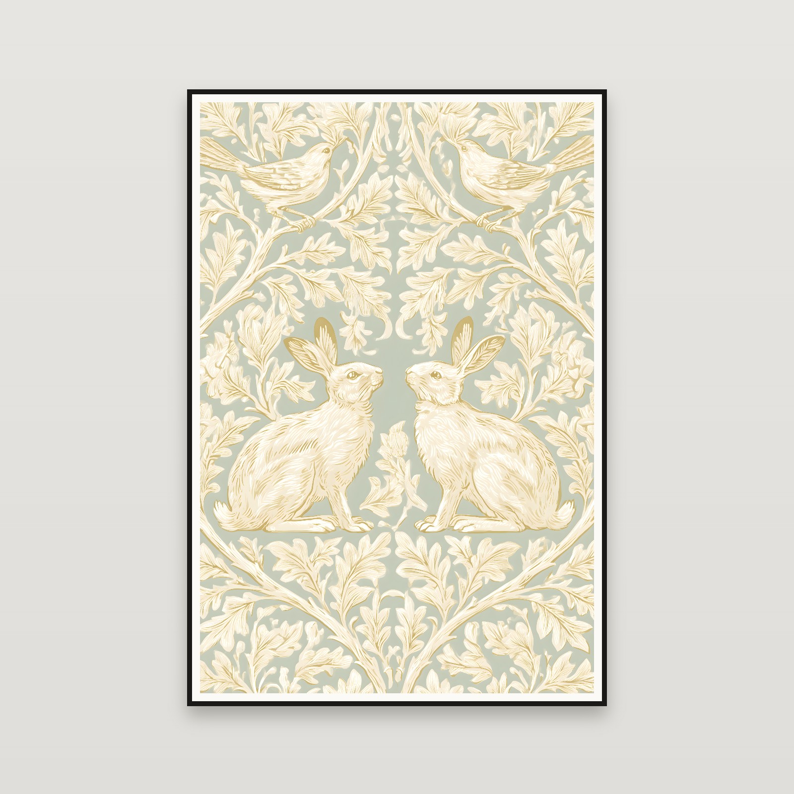 Brother Rabbit in Gold — framed on a wall