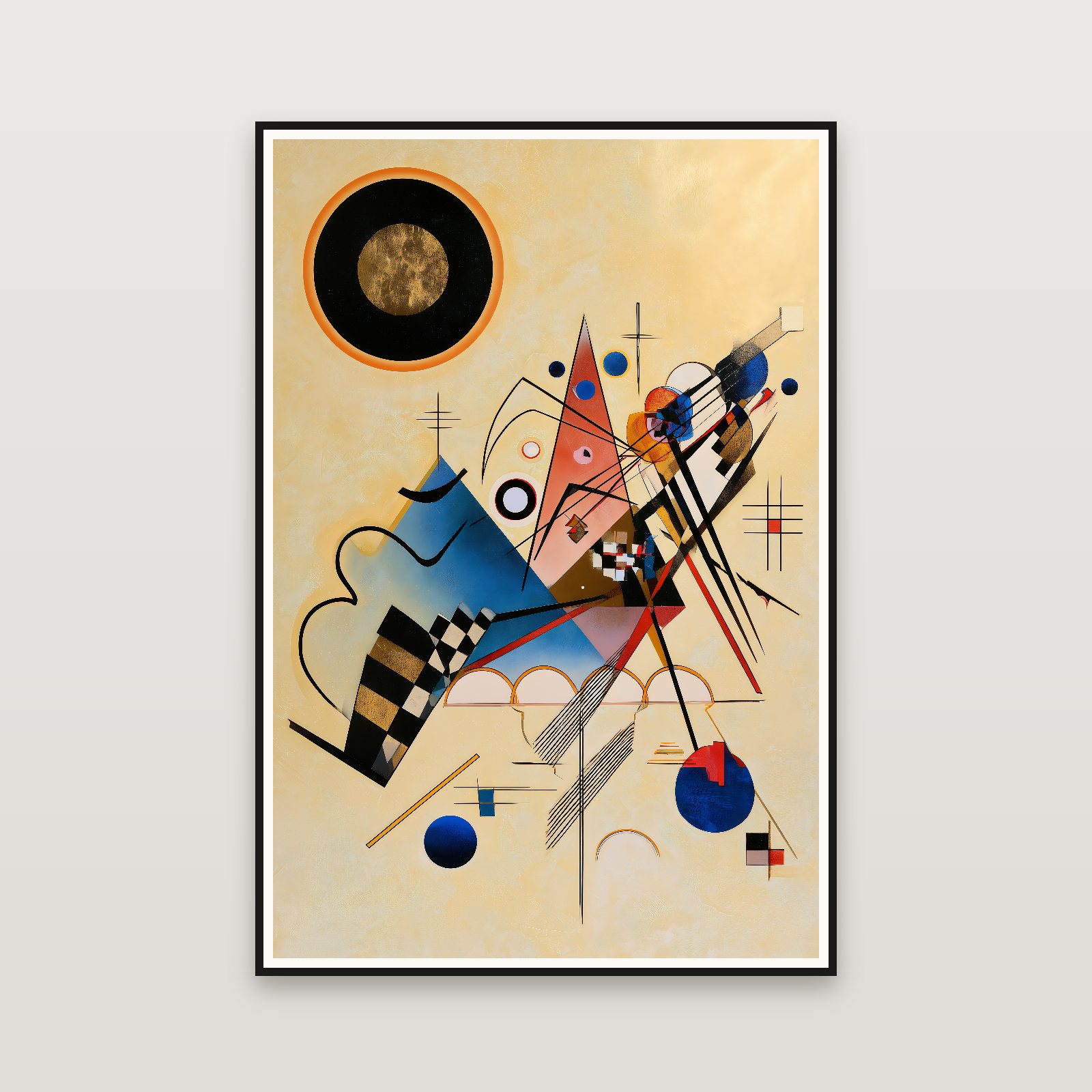 Composition VIII in Gold — gerahmt an der Wand