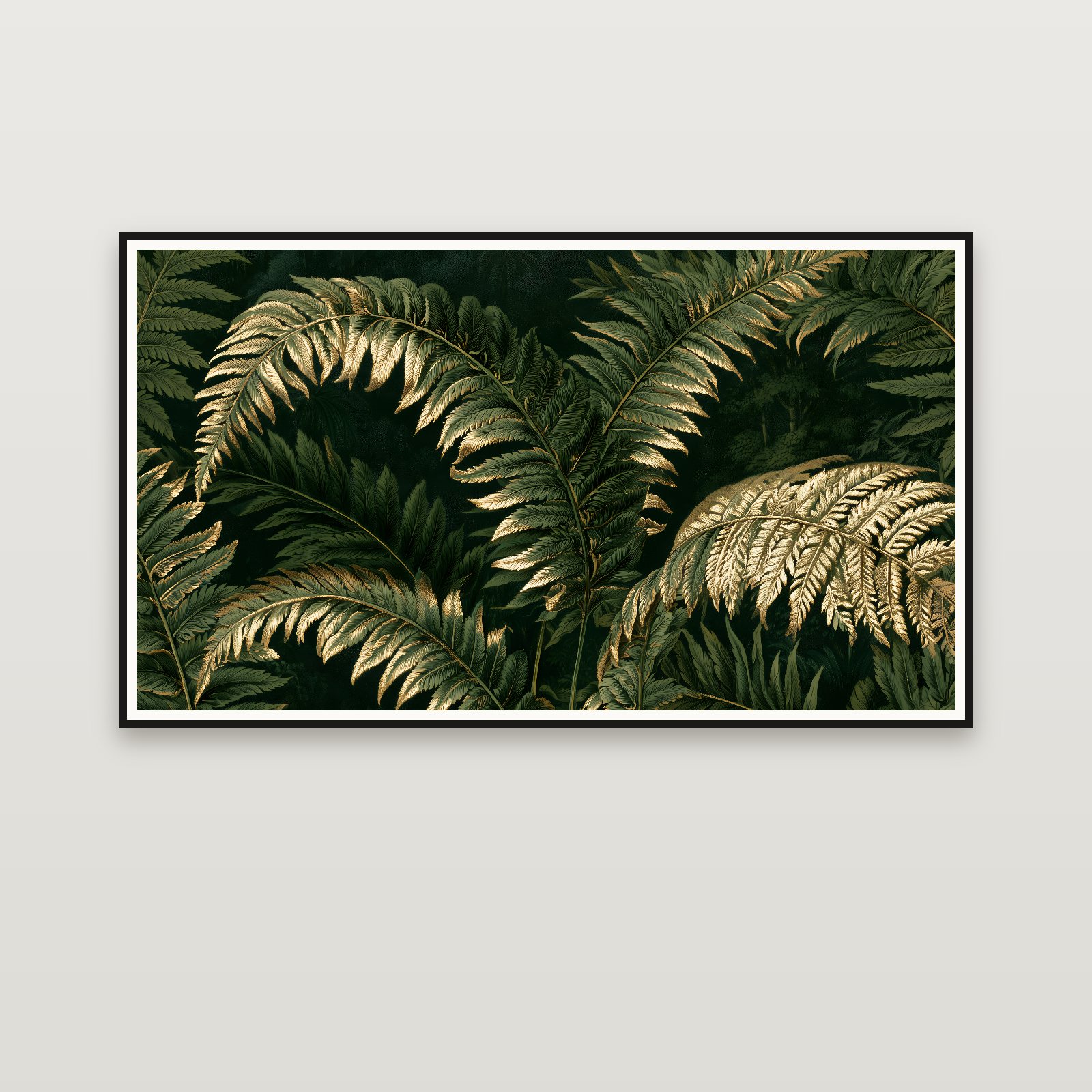 Fern Forest in Gold — framed on a wall