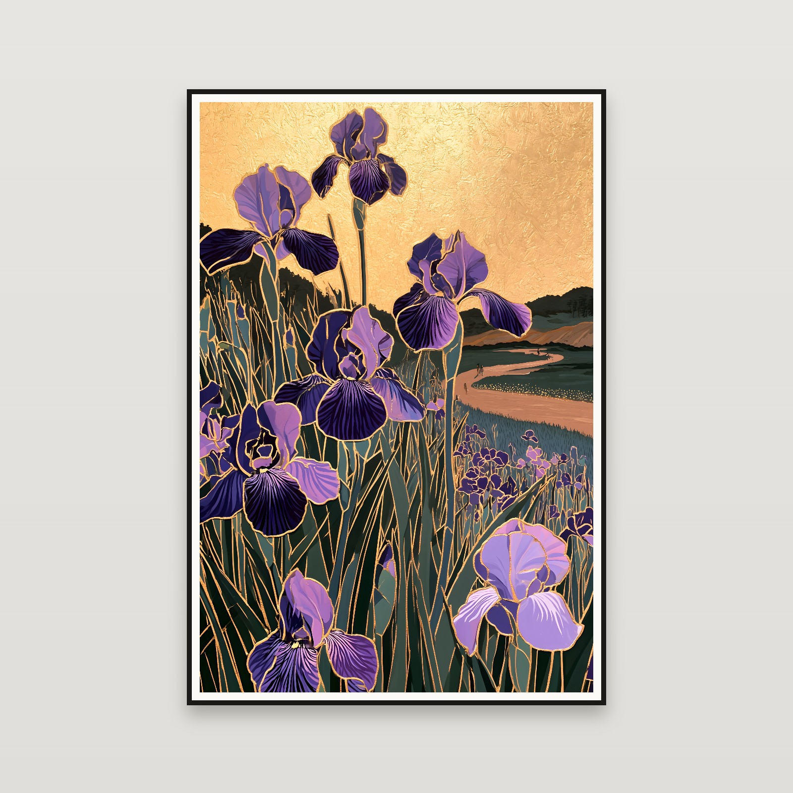 The Golden Iris Garden — emoldurada na parede