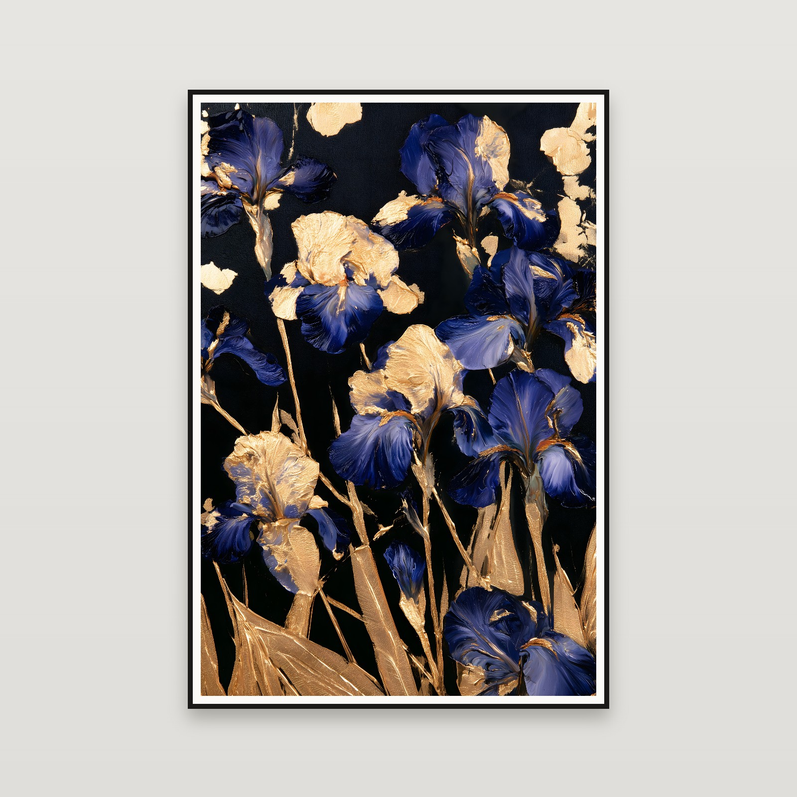 Golden Irises — framed on a wall