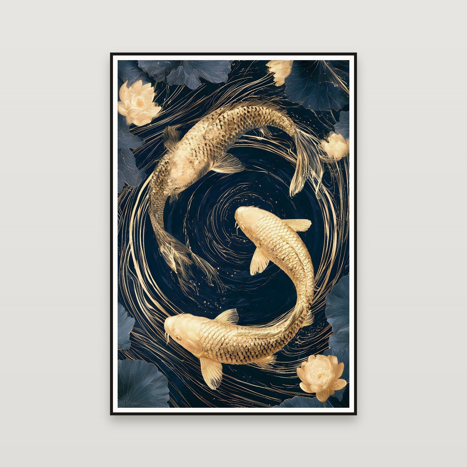 Golden Koi — emoldurada na parede