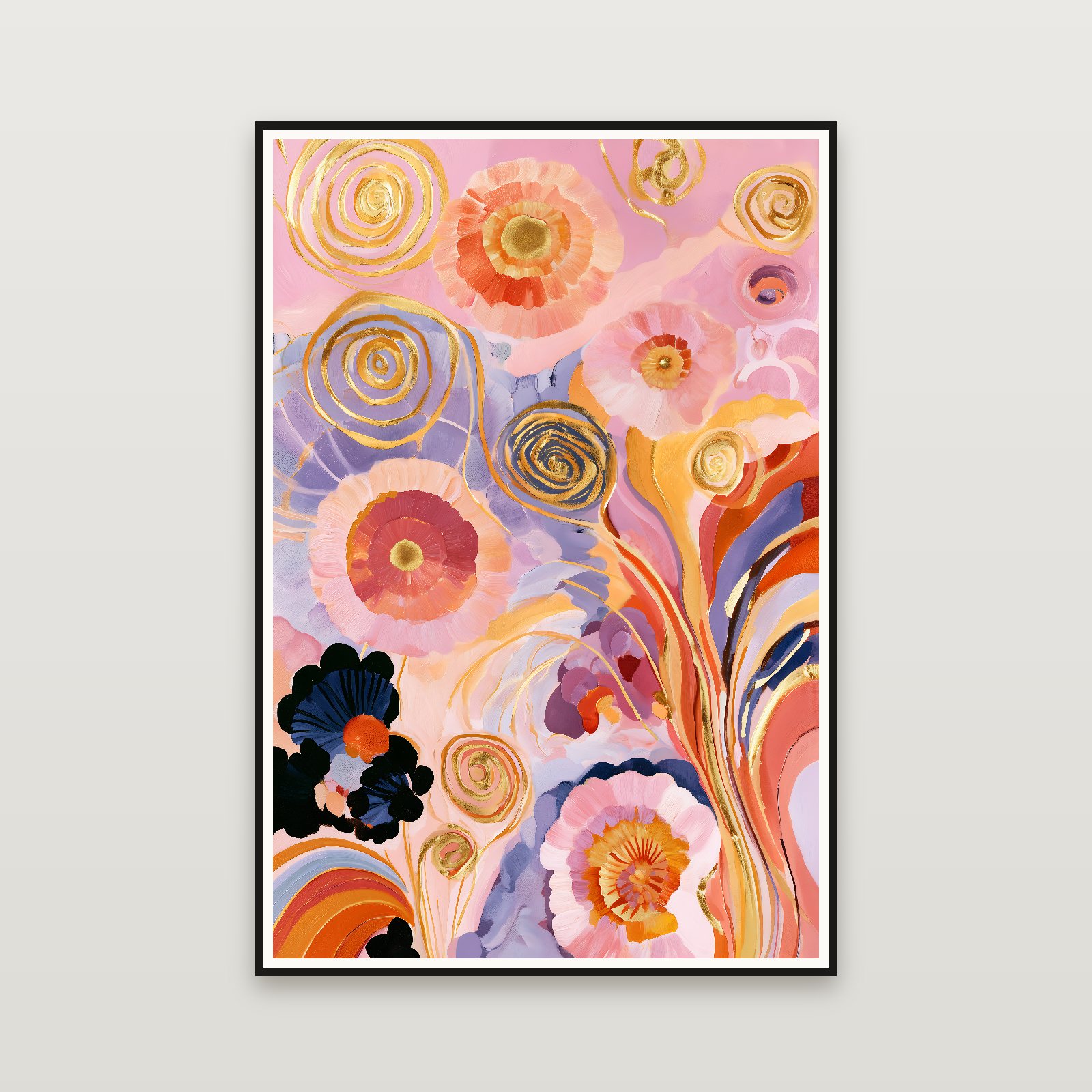 Rosettes in Gold — framed on a wall