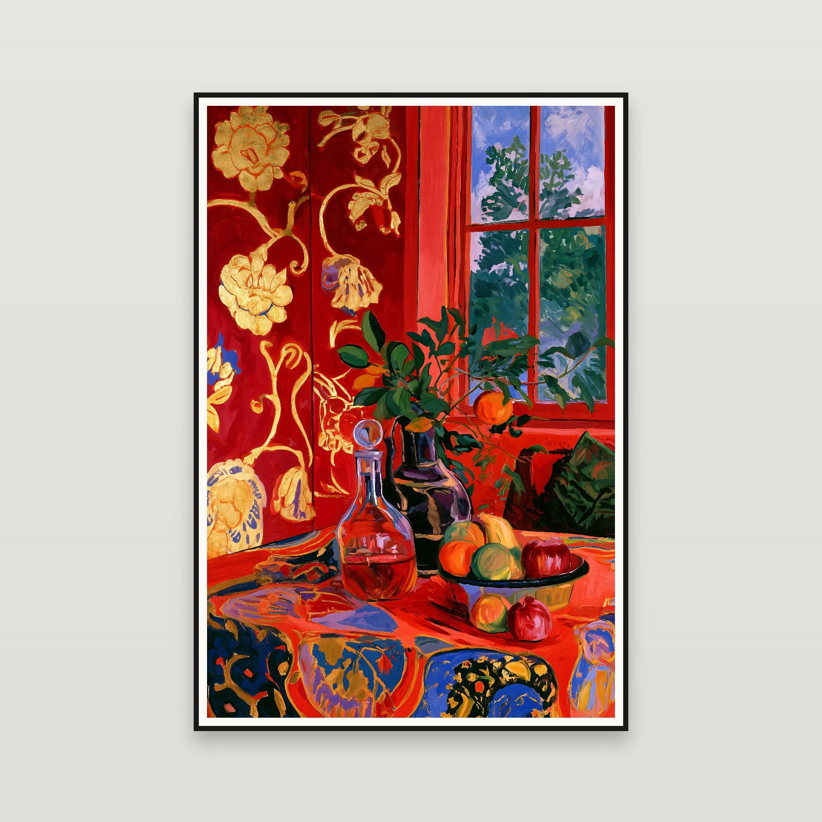 Harmony in Red & Gold — emoldurada na parede