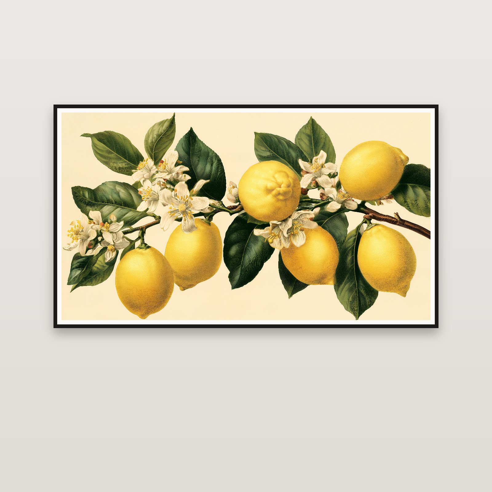 Lemon Branches in Gold — framed on a wall