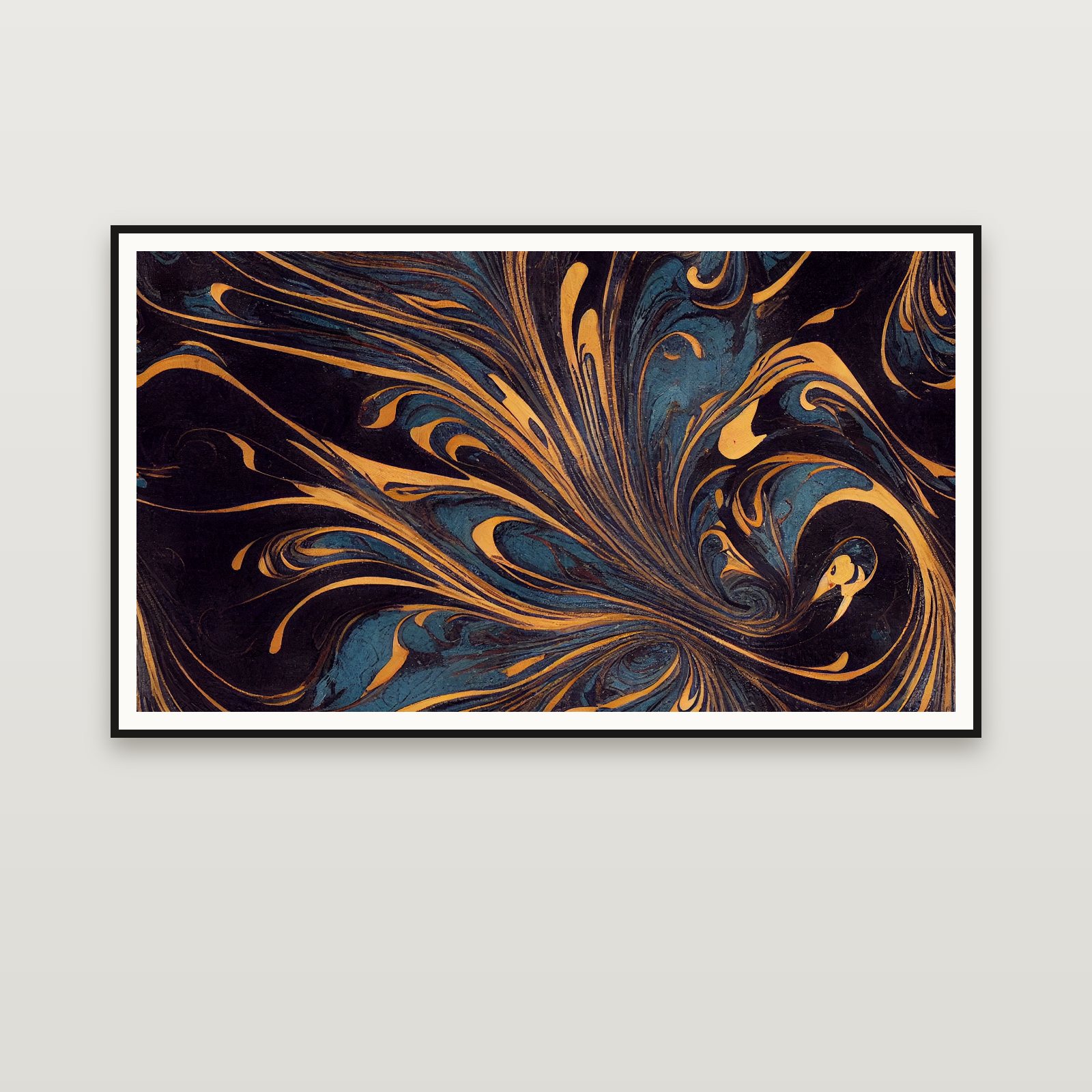 Marbled Midnight and Gold — emoldurada na parede