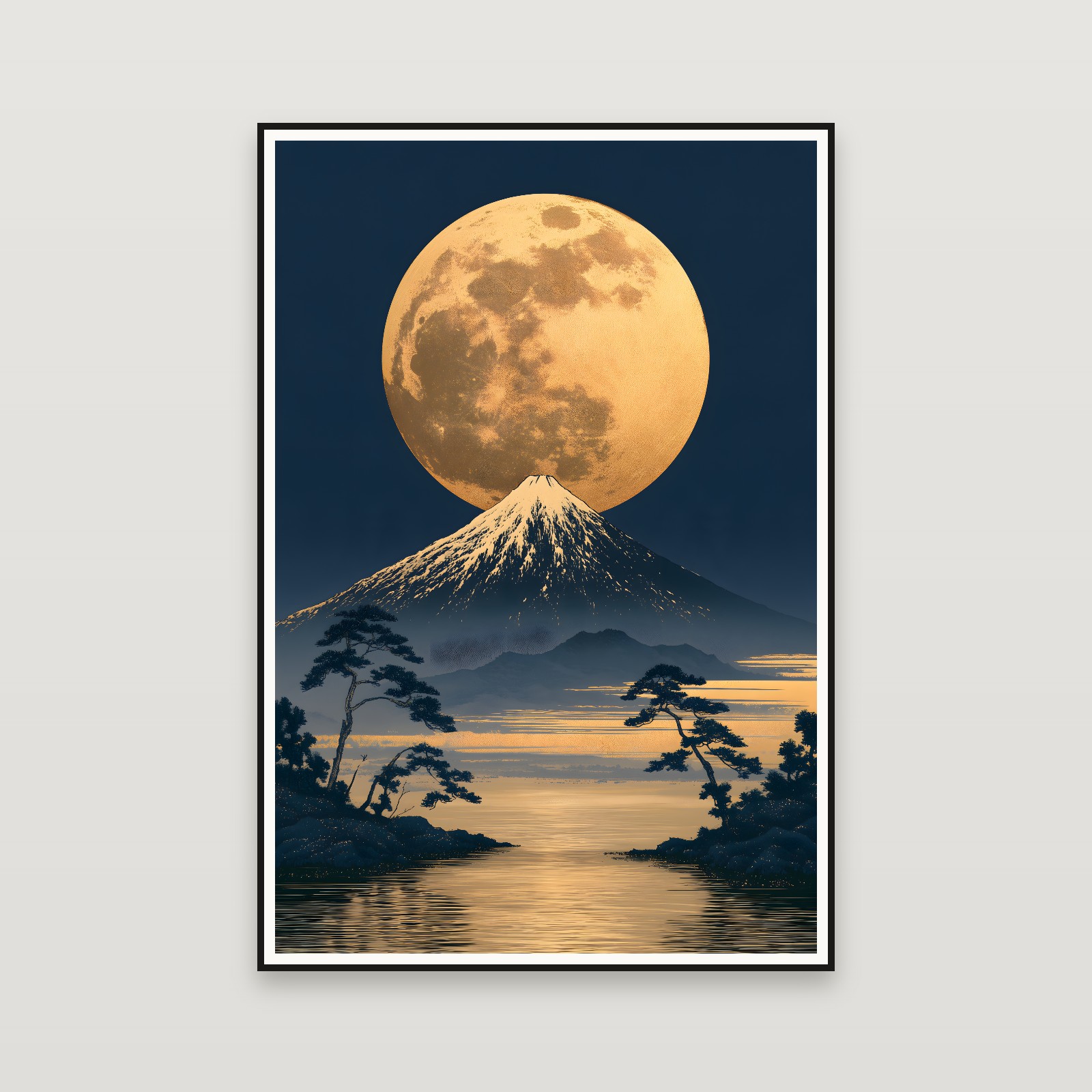 Moonlit Fuji — emoldurada na parede