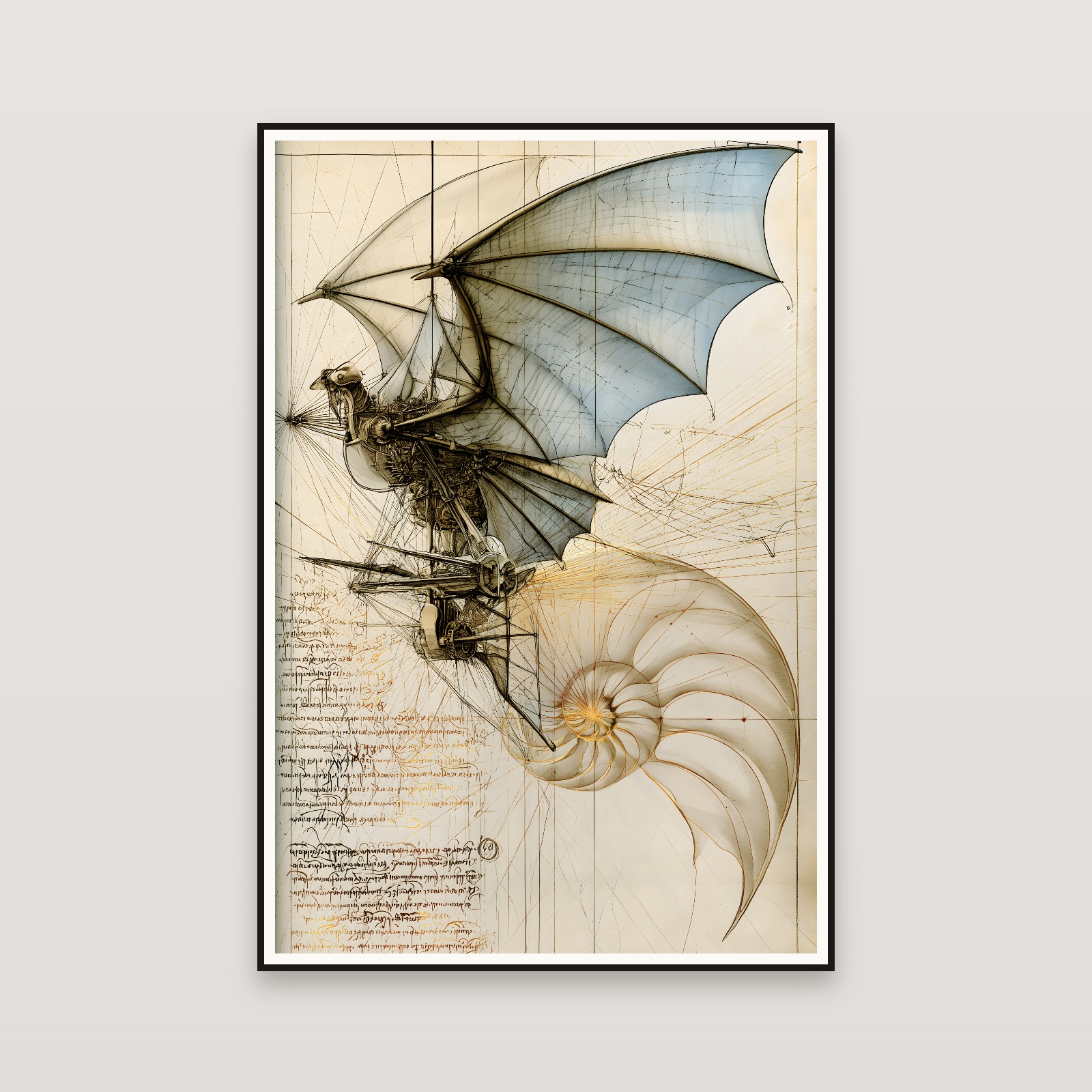 The Flying Machine Codex — framed on a wall