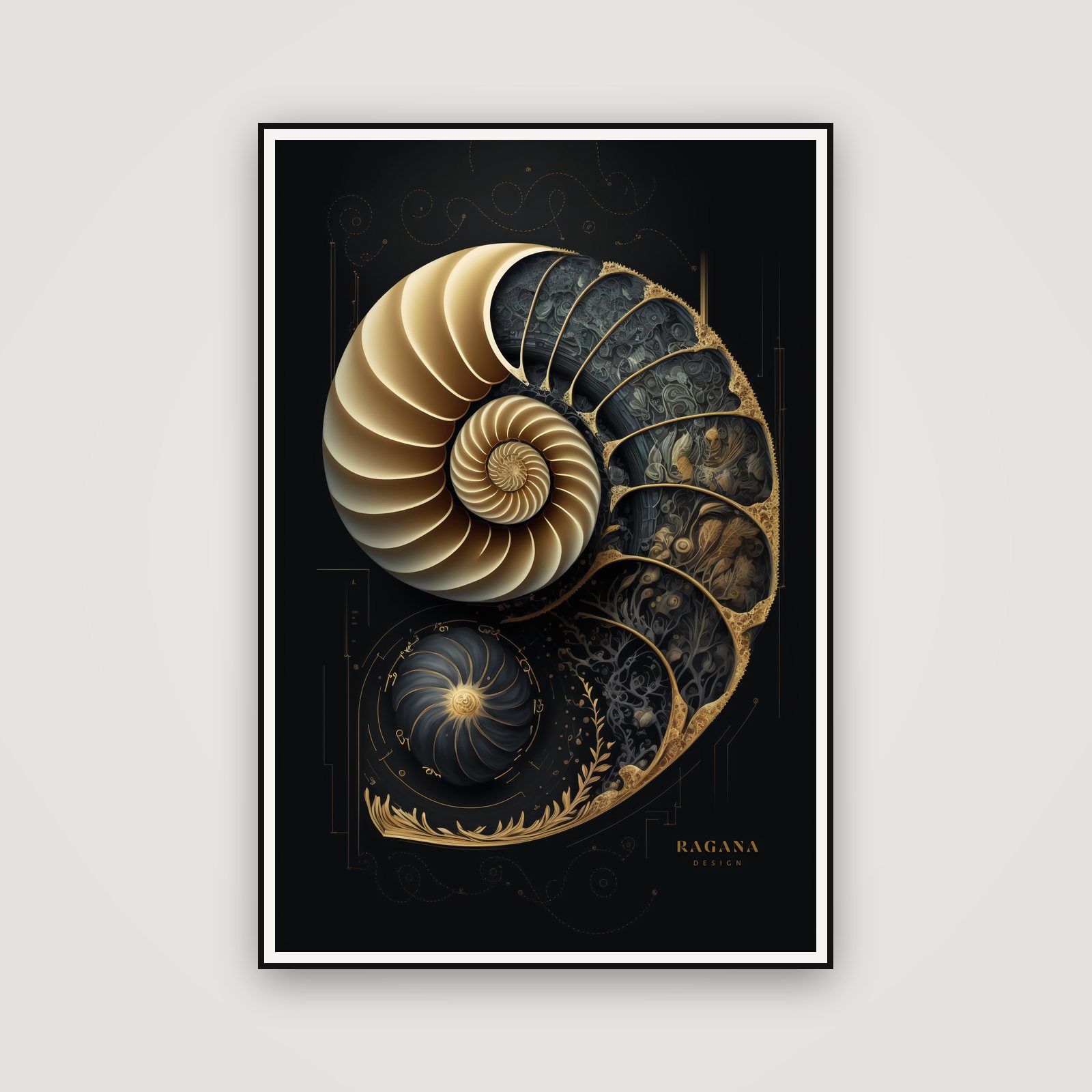The Golden Nautilus II — enmarcada en la pared