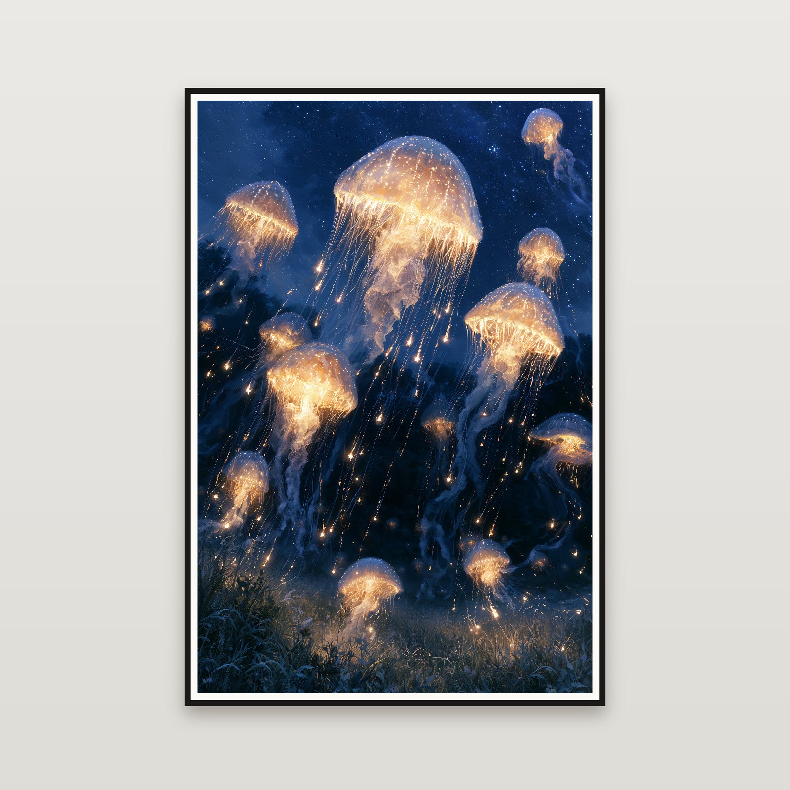 The Jellyfish Sky — framed on a wall