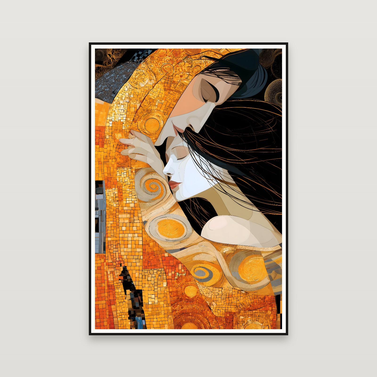 The Mosaic Kiss — framed on a wall