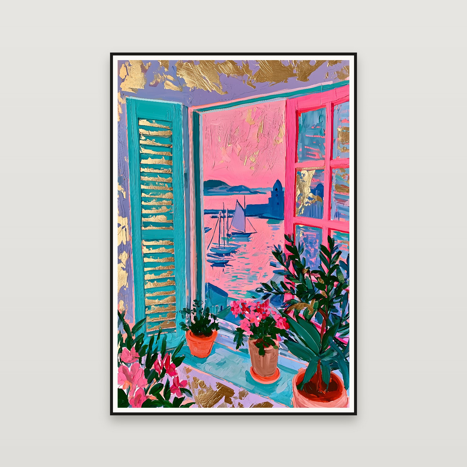 The Open Window, Collioure — framed on a wall