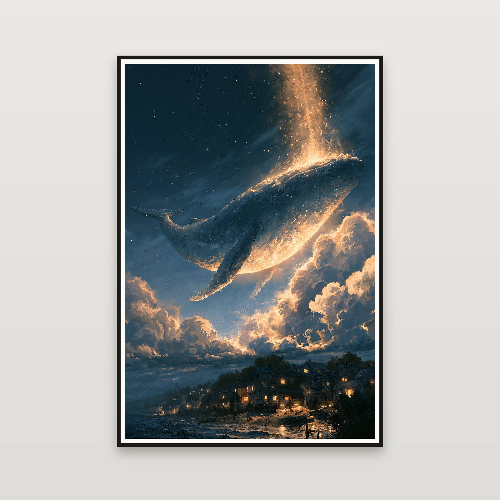 The Sky Whale — enmarcada en la pared