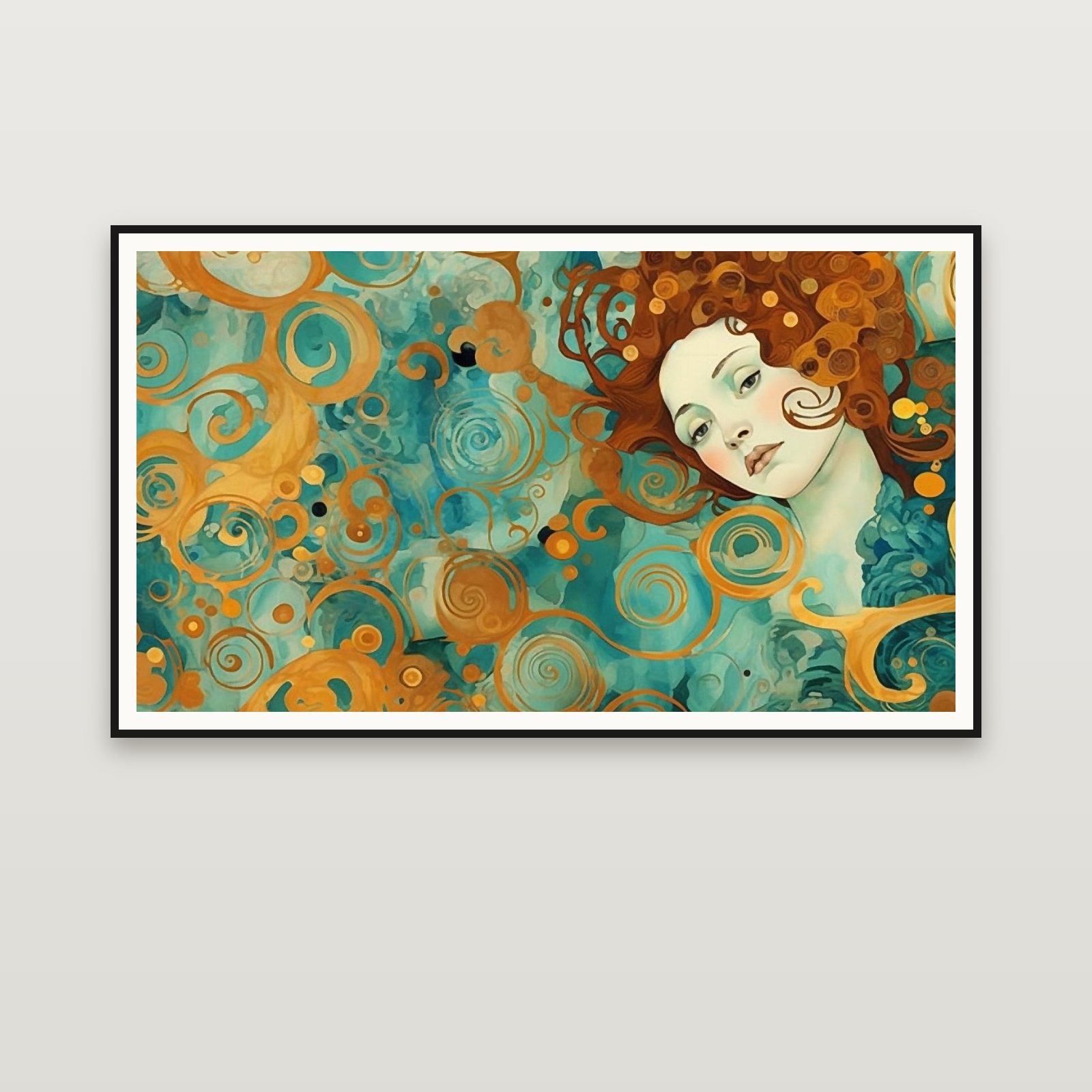 The Teal Muse — emoldurada na parede