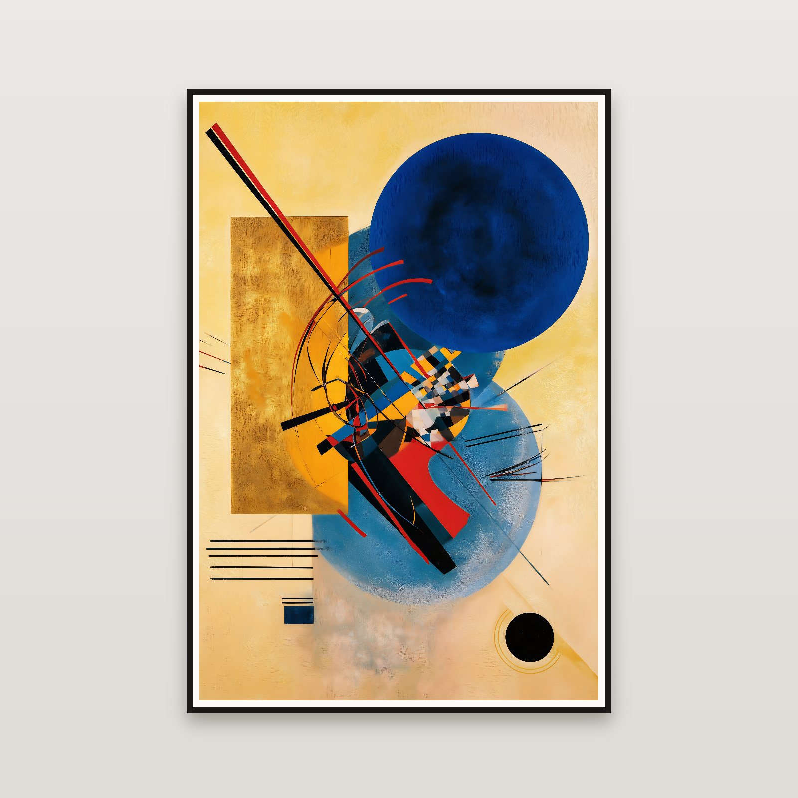 Yellow-Red-Blue in Gold — emoldurada na parede