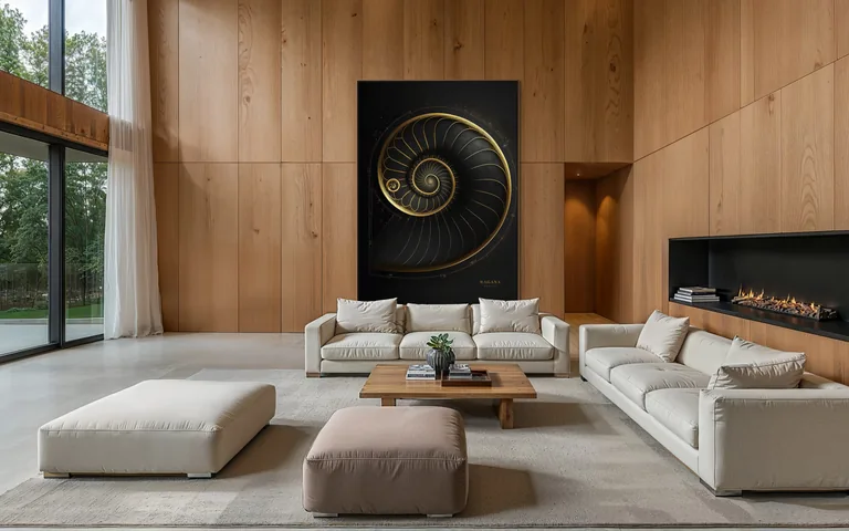 The Sovereign Ledger di RAGANA Design in una lounge d’hotel — quadri per hotel in sezione aurea