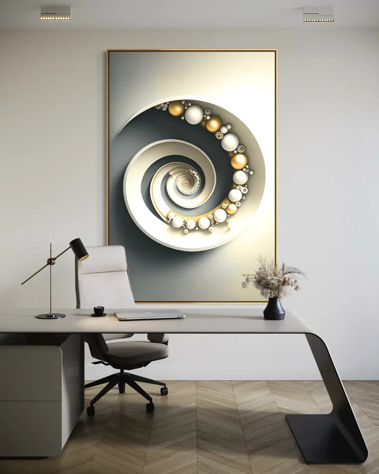 White Fibonacci di RAGANA Design in uno studio di consultazione — quadri per sala d’attesa