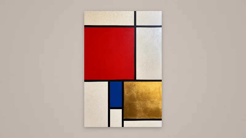 Composition in Red, Blue & Gold — Samsung Frame TV art, 3840 × 2160