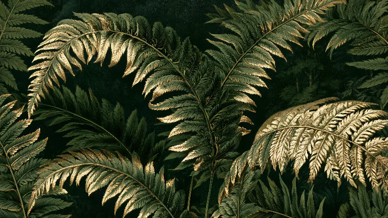Fern Forest in Gold — 4K TV art, 3840 × 2160