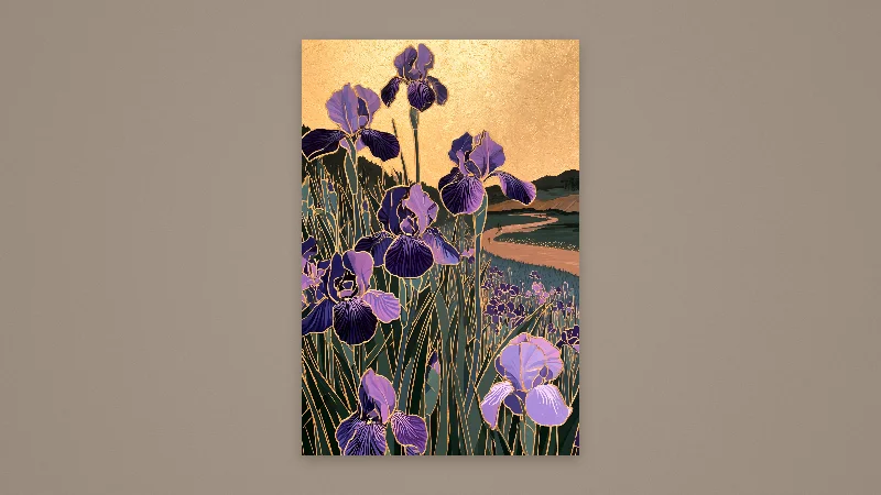 The Golden Iris Garden — Samsung Frame TV art, 3840 × 2160