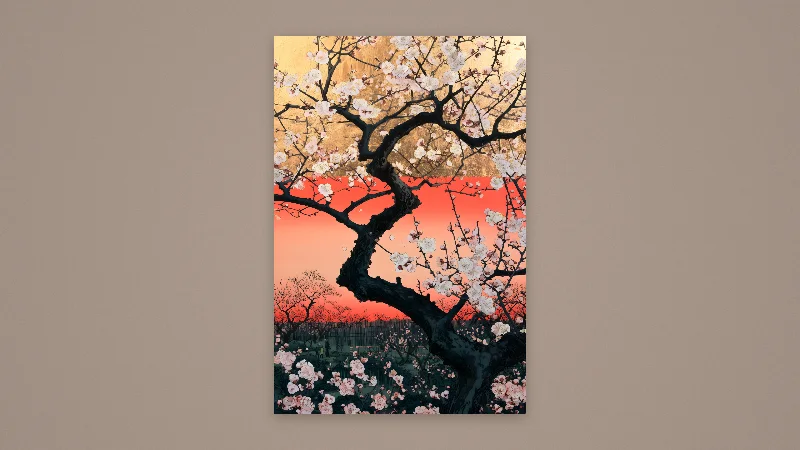 The Golden Plum Garden — Samsung Frame TV art, 3840 × 2160