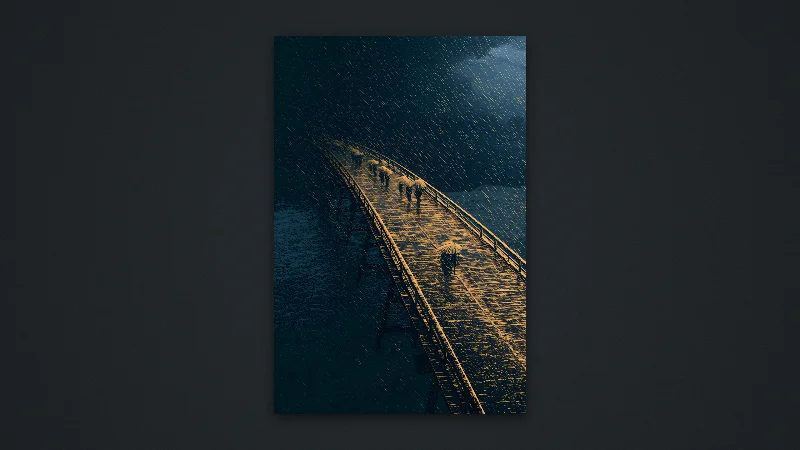 Golden Rain on the Bridge — Samsung Frame TV art, 3840 × 2160