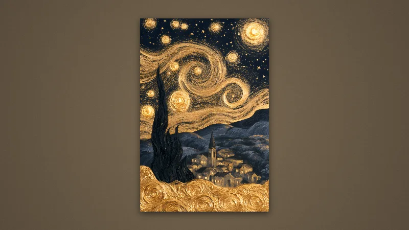 Golden Starry Night — Samsung Frame TV art, 3840 × 2160