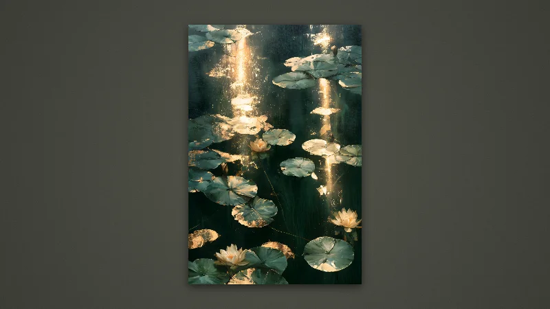 Golden Water Lilies — Samsung Frame TV art, 3840 × 2160