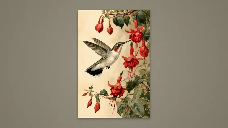 Hummingbird and Fuchsia — Samsung Frame TV art, 3840 × 2160