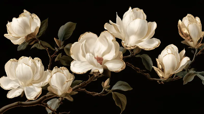 Magnolia Branch on Black — 4K TV art, 3840 × 2160