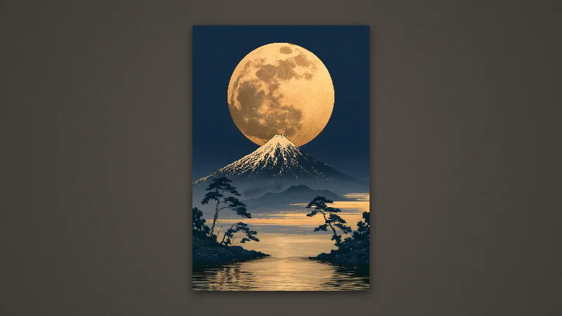 Moonlit Fuji — Samsung Frame TV art, 3840 × 2160