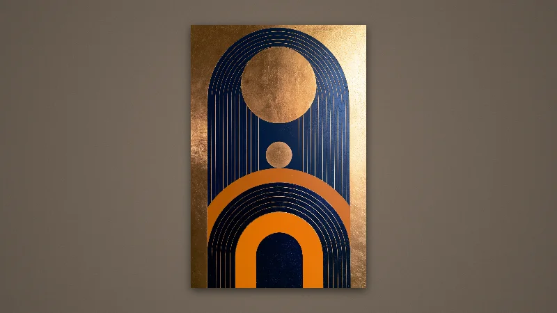 Arches in Navy & Gold — Samsung Frame TV art, 3840 × 2160