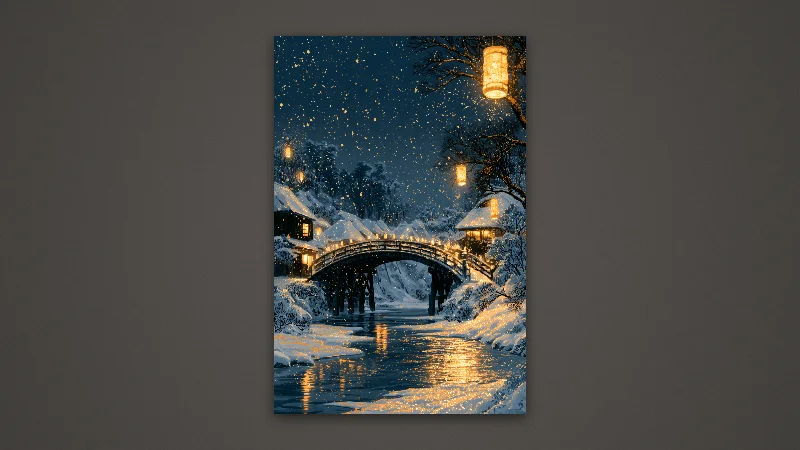 Snow Lanterns — Samsung Frame TV art, 3840 × 2160