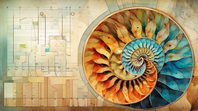 The Architect's Nautilus — Golden Spiral Art in Amber and Teal, 4K TV art 3840 × 2160