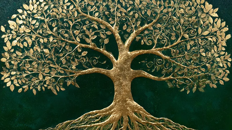 The Emerald Tree of Life Panorama — 4K TV art, 3840 × 2160