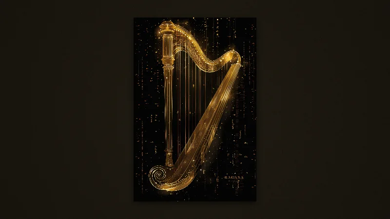The Ethereal Golden Harp — Samsung Frame TV art, 3840 × 2160