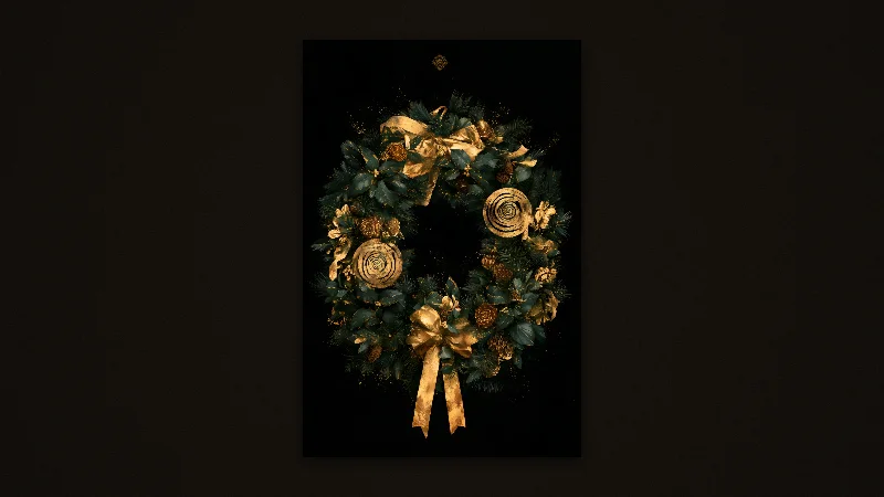 The Golden Christmas Wreath — Samsung Frame TV art, 3840 × 2160