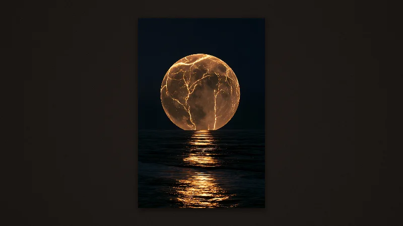 The Golden Mended Moon — Samsung Frame TV art, 3840 × 2160