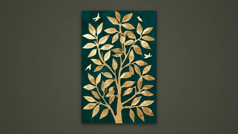 The Golden Tree with Birds — Samsung Frame TV art, 3840 × 2160