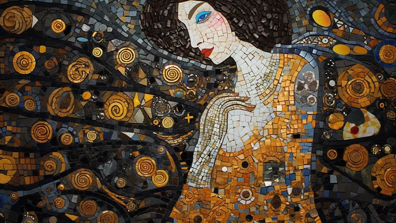 The Night Mosaic Muse — Gold Mosaic Portrait, 4K TV art 3840 × 2160