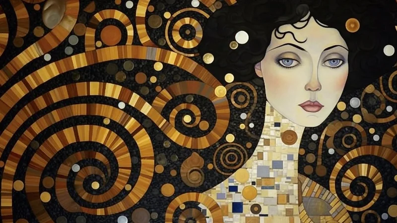 The Spiral Muse — Black and Gold Wall Art, 4K TV art 3840 × 2160