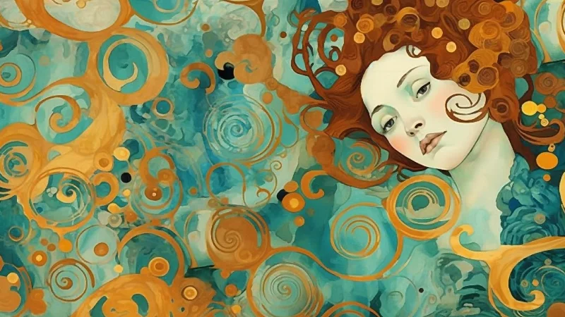 The Teal Muse — Klimt Woman in Teal and Gold, 4K TV art 3840 × 2160