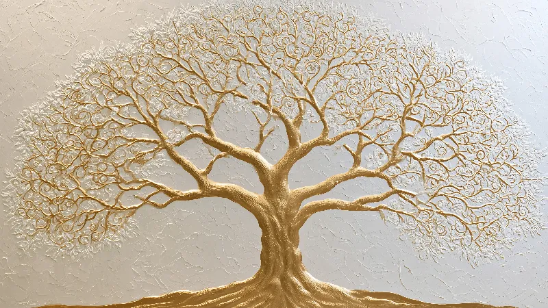 The White and Gold Tree of Life Panorama — 4K TV art, 3840 × 2160