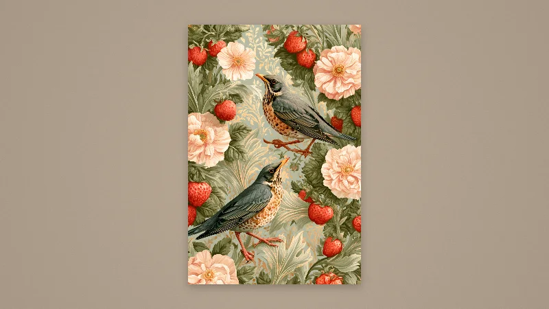 Thrushes and Peonies — arte per Samsung Frame TV, 3840 × 2160
