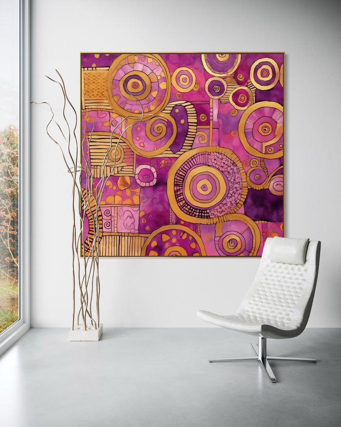The Amethyst Mosaic as a framed print on a white wall – Klimt style gold wall art, Art Nouveau print by RAGANA Design
