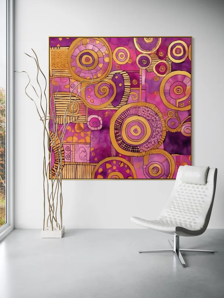 The Amethyst Mosaic as a framed print on a white wall – Klimt style gold wall art, Art Nouveau print by RAGANA Design