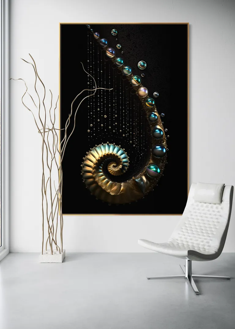 The Arch of Awe as a framed print on a white wall – pearl wall art, nautilus shell print by RAGANA Design