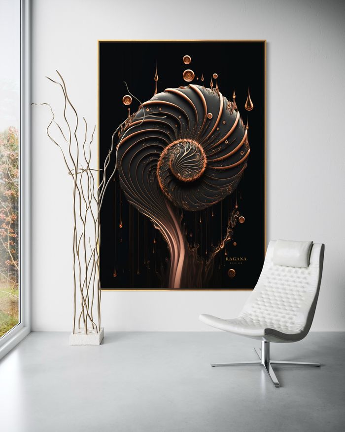 Nautilus Shell Art – The Copper Vortex | Shell Wall Art Print