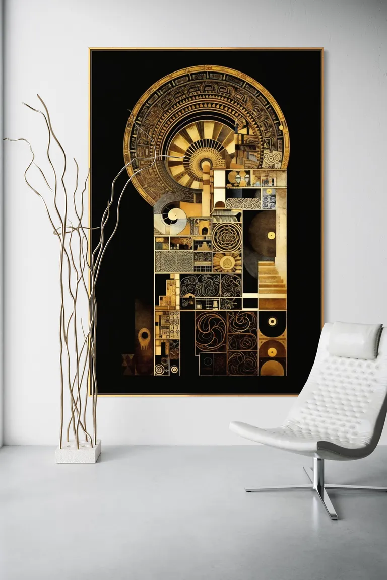 The Gilded Archway as a framed print on a white wall – Klimt style gold wall art, Art Nouveau print by RAGANA Design