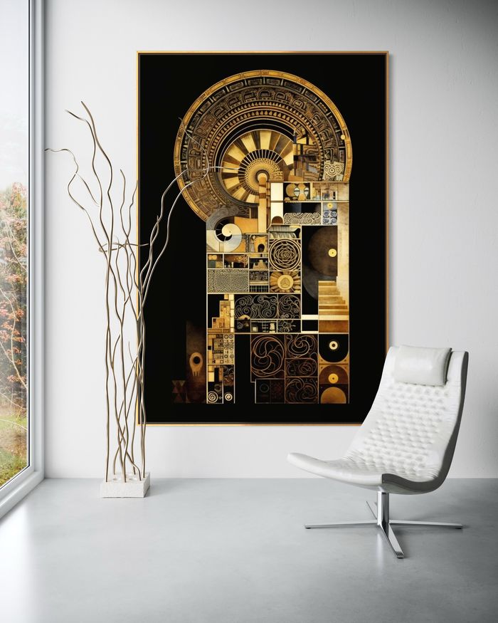 The Gilded Archway as a framed print on a white wall – Klimt style gold wall art, Art Nouveau print by RAGANA Design